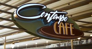Contempo Café sign inside Disney’s Contemporary Resort, with glowing lights and balconies—a top Disney dining and hangout spot.