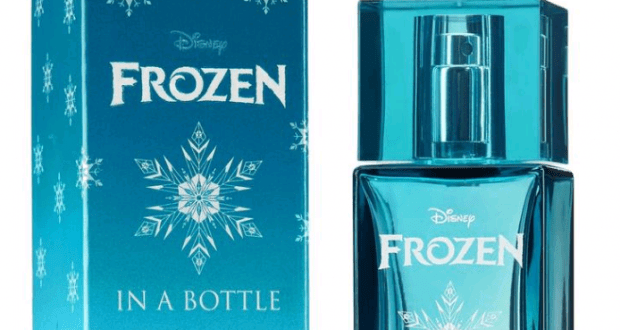 Frozen-themed blue perfume bottle with snowflake accents, paired with a matching box reminiscent of Walt Disney World magic.