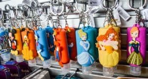 Disney-themed hand sanitizer holders on display, ready for your park adventures and must-have for Disney World visits.