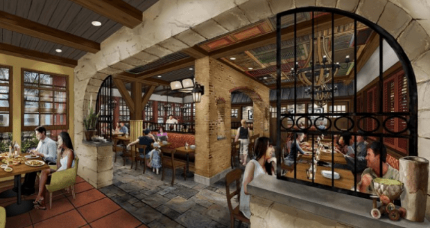 Terralina Crafted Italian at Disney Springs welcomes Disney fans with rustic décor, glowing lights, and a lively dining vibe.