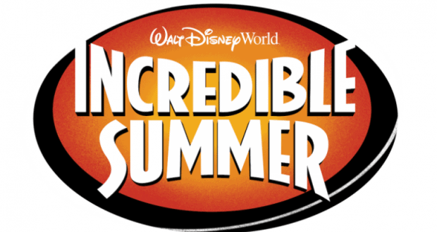 Walt Disney World Incredible Summer logo with bold white lettering on a vibrant orange background, celebrating new park thrills.