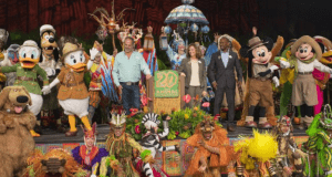 Beloved Disney characters and vibrant performers light up Animal Kingdom’s stage for Walt Disney World’s 20th anniversary celebration.