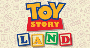 Toy Story Land logo with 'Toy Story' above colorful blocks spelling 'LAND'—iconic branding for Disney World fans and merch lovers.