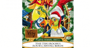 The Tiki Room’s famous parrots sing on a Sorcerers of the Magic Kingdom card celebrating Walt Disney World’s iconic attraction.