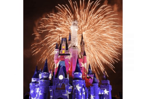Magic Kingdom’s castle dazzles with stars and stripes projections and fireworks, marking 2019 with exclusive military ticket celebrations.