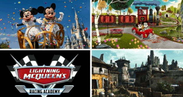 Experience the magic with new Disney World favorites: Mickey & Minnie's ride, classic train, Lightning McQueen show, and Star Wars land.
