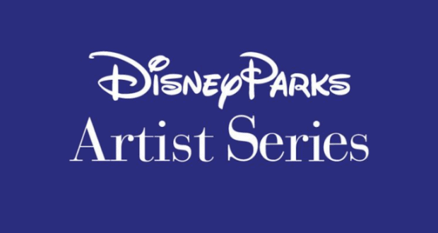 Disney Parks Artist Series in elegant white script and serif pops on blue, highlighting the exclusive Walt Disney World collection.