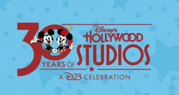 Disney’s Hollywood Studios 30th Anniversary logo with Mickey and Minnie on a starry blue backdrop, celebrating at Walt Disney World.
