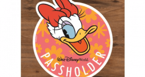 Daisy Duck Passholder sticker from Epcot’s Flower & Garden Festival, with pink florals and exclusive Walt Disney World branding.