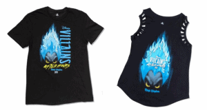 Exclusive Disney Villains After Hours shirts in black, with blue flames and villain faces—only at Walt Disney World.