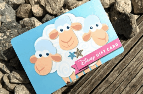 Bo Peep's Sheep lounge playfully on rocks on a Walt Disney World Gift Card, perfect for Toy Story Land fans.