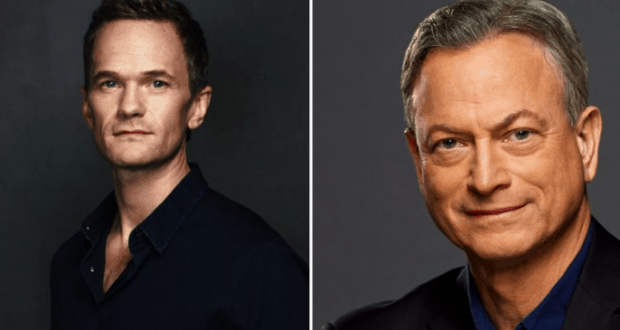 2019 Candlelight Processional narrators at Walt Disney World, each facing the camera against dramatic dark backdrops.