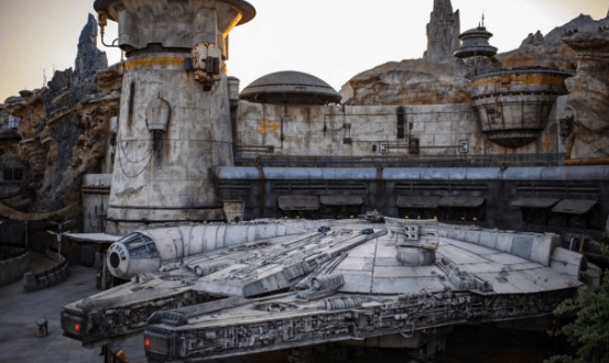 The Millennium Falcon docked at Galaxy’s Edge, transporting Star Wars fans into the adventure at Walt Disney World.
