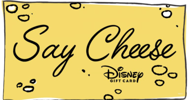 Say Cheese" Disney Gift Card—yellow with cheese holes—Ratatouille-inspired collectible for your next Walt Disney World visit.