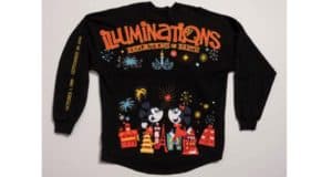 Epcot-inspired black sweatshirt with “IllumiNations: Reflections of Earth,” Disney fireworks, and skyline graphics.