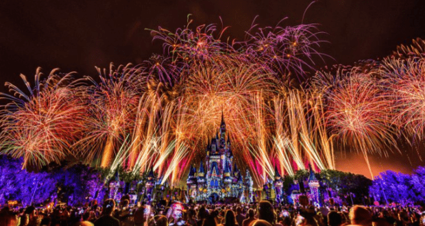 Fireworks light up Cinderella Castle as guests marvel during Disney’s Not So Spooky Spectacular at Walt Disney World.