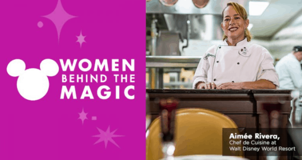 Left: “Women Behind the Magic” Disney promo. Right: Chef Aimée Rivera beams in Victoria & Albert’s kitchen at Walt Disney World.