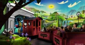 Experience the magic aboard Mickey & Minnie’s Runaway Railway as a vibrant train winds through a lively, animated Disney scene.