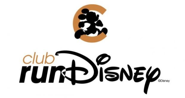 Club runDisney logo with Mickey Mouse running in a gold "C" above sleek Club runDisney lettering, perfect for Disney fans.