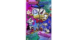 Vibrant Split Decision Countdown Series poster with Donald Duck’s moods, Mickey Mouse, hearts & potions—Disney magic on display.