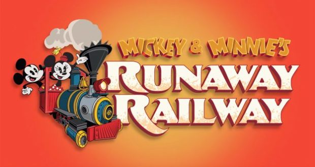 Mickey and Minnie ride a cartoon train beside the "Mickey & Minnie's Runaway Railway" logo, marking a DisneyCastLife milestone.
