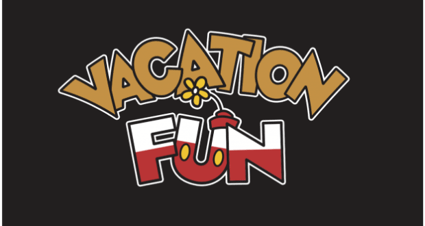 Vacation Fun logo pops in red, yellow, and white with a playful flower on the “C”—capturing Mickey Shorts Theater’s lively magic.