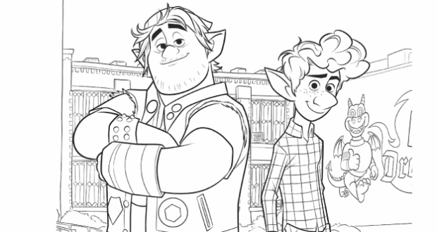Ian and Barley Lightfoot pose outside a vibrant mural, bringing Pixar’s Onward magic to life for Disney+ fans.