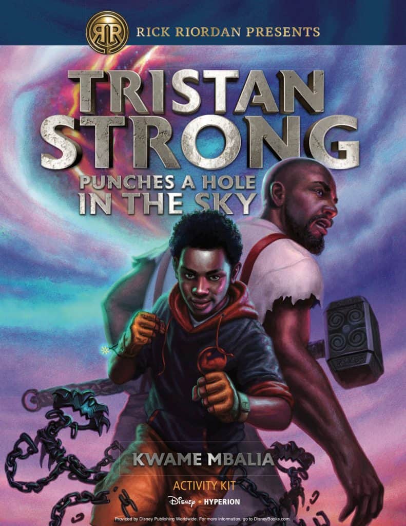 Tristan Strong Punches a Hole in the Sky cover: heroic Black boys break glowing chains—epic energy perfect for adventure fans.