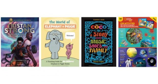 Four lively Disney kids' book covers line up with fun park-style artwork and bonus activity sheets for magical family entertainment.