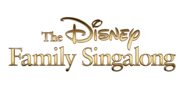 Gold text logo for "The Disney Family Singalong" pops against a white backdrop, capturing the magic of Disney entertainment.