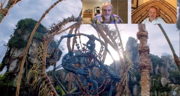 Guests connect over a video call with woven Na’vi statue and Pandora’s floating mountains to mark the Avatar land’s 3rd Anniversary.