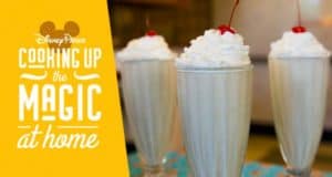 Three vanilla milkshakes with whipped cream and cherries channel 50’s Prime Time Café’s iconic PB&J treat at Disney Parks.