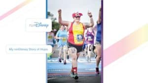 Elmo celebrates at the runDisney finish line, arms raised in joy, surrounded by fellow runners at this magical Disney event.