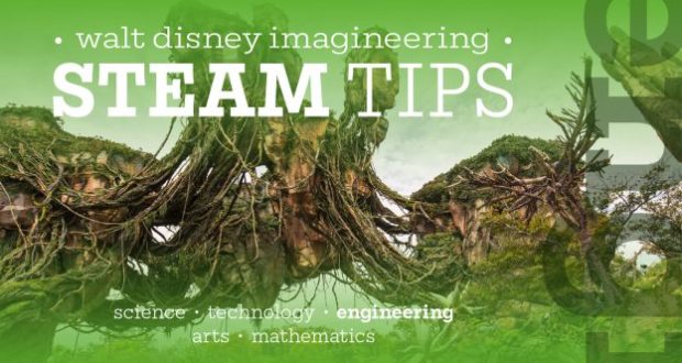 Walt Disney Imagineering STEAM Tips" text hovers above a magical floating landscape, sparking your inner Imagineer.