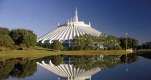 Space Mountain in front of the lake at Magic Kingdom Park
