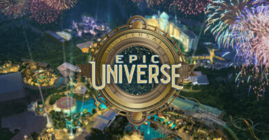 Epic Universe Logo over artist rendering