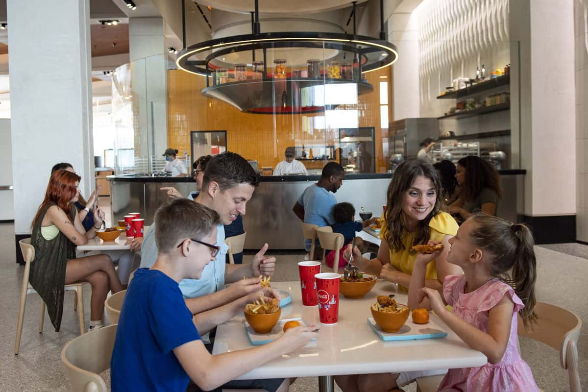 guests eating at epcot connections cafe