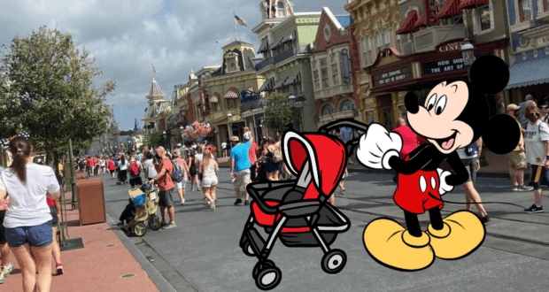 Mickey pushing stroller
