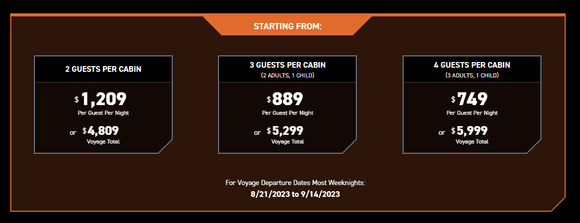 Star Wars: Galactic Starcruiser Pricing