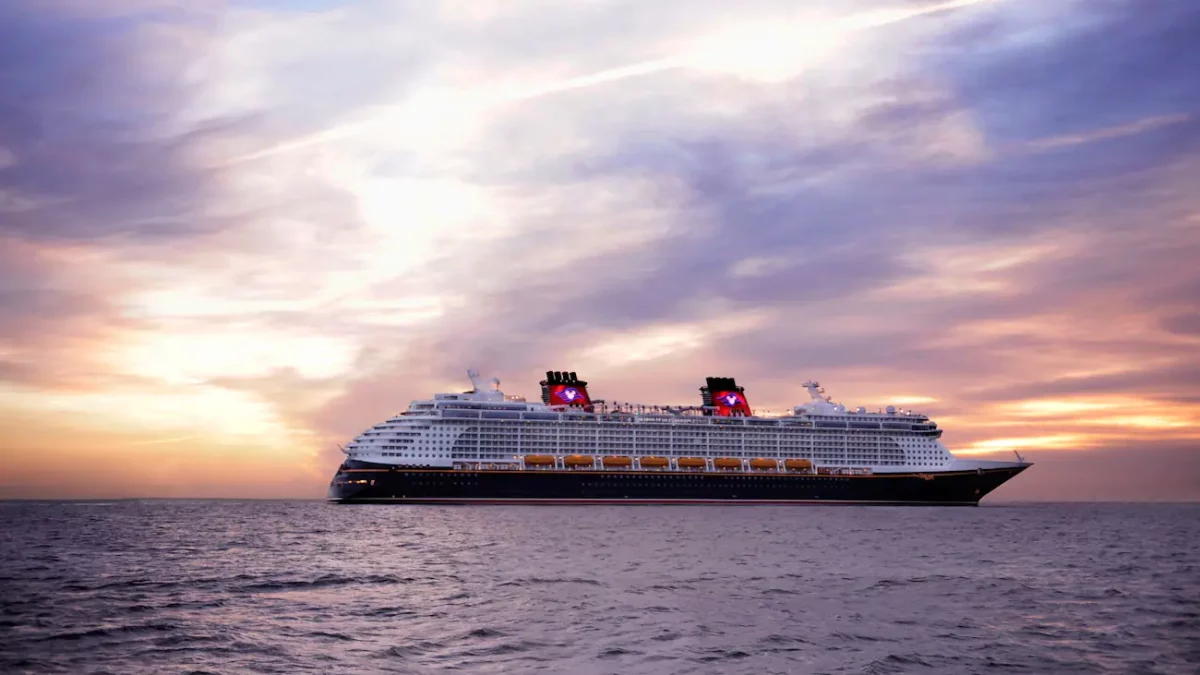 disney cruise at sunset