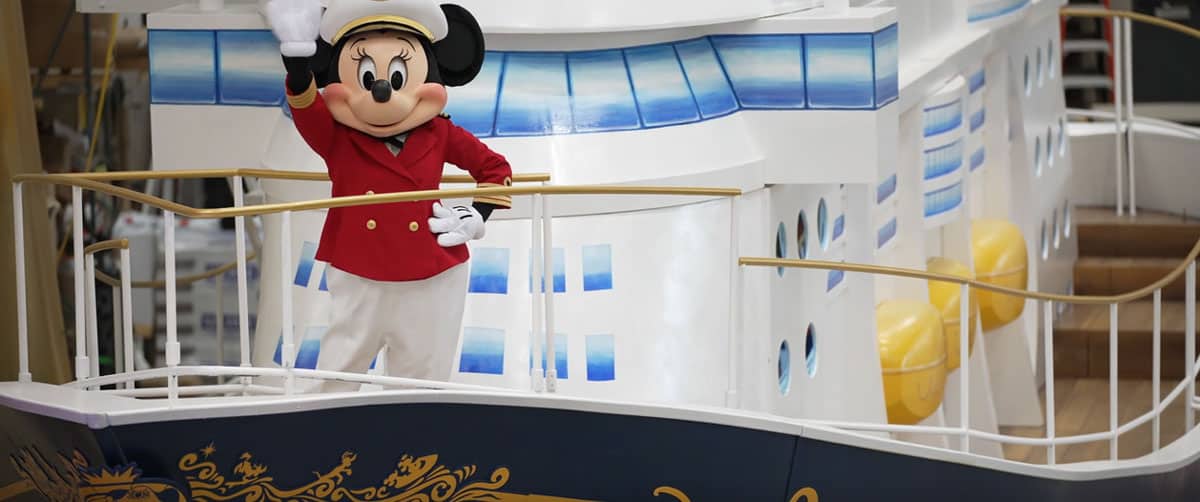 captain minnie onboard the disney wish cruise parade float