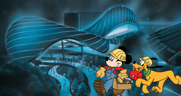 tron concept art with mickey & pluto in construction gear