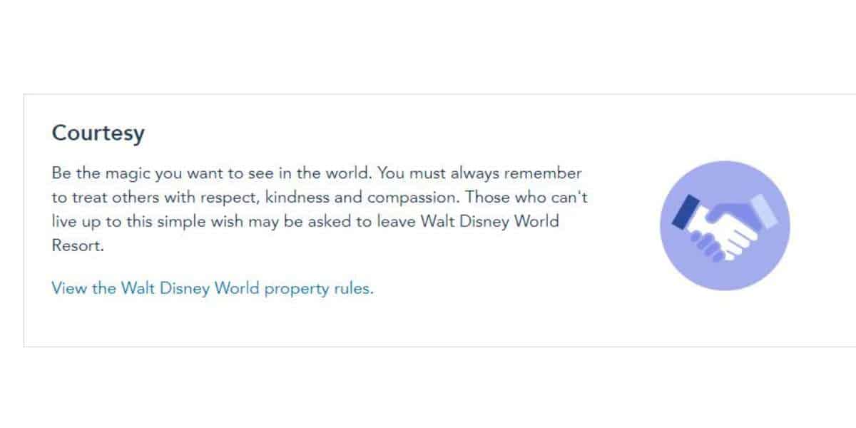Disney World Website courtesy message
