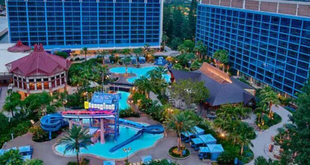 Disneyland Hotel overhead shot of pools