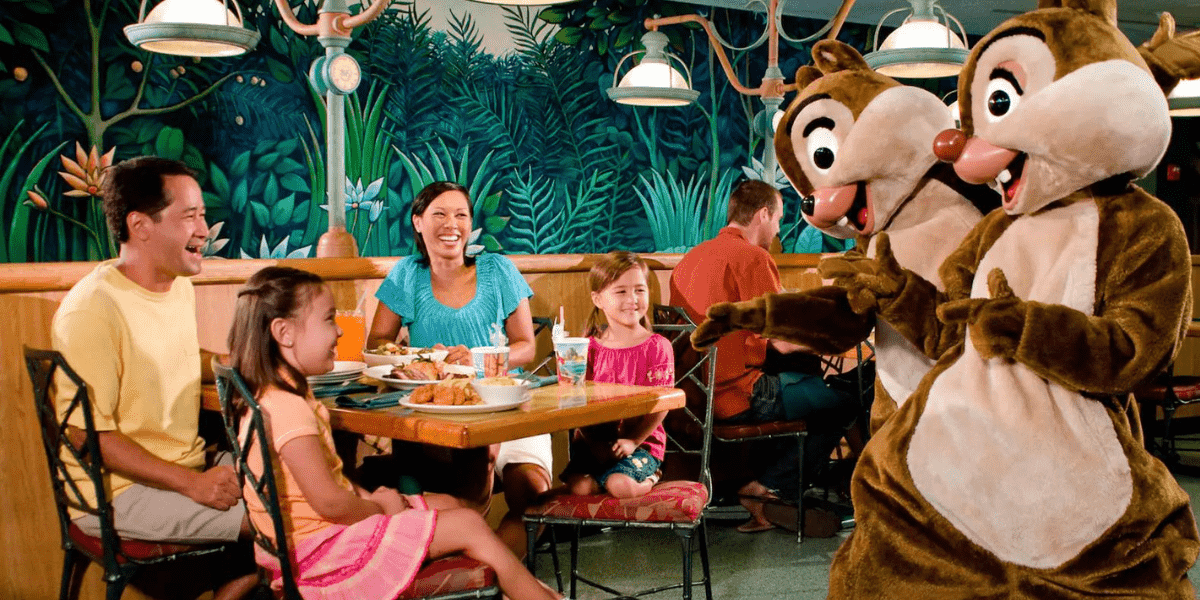 Family Dining at Garden Grill with Chip and Dale Visiting the Table