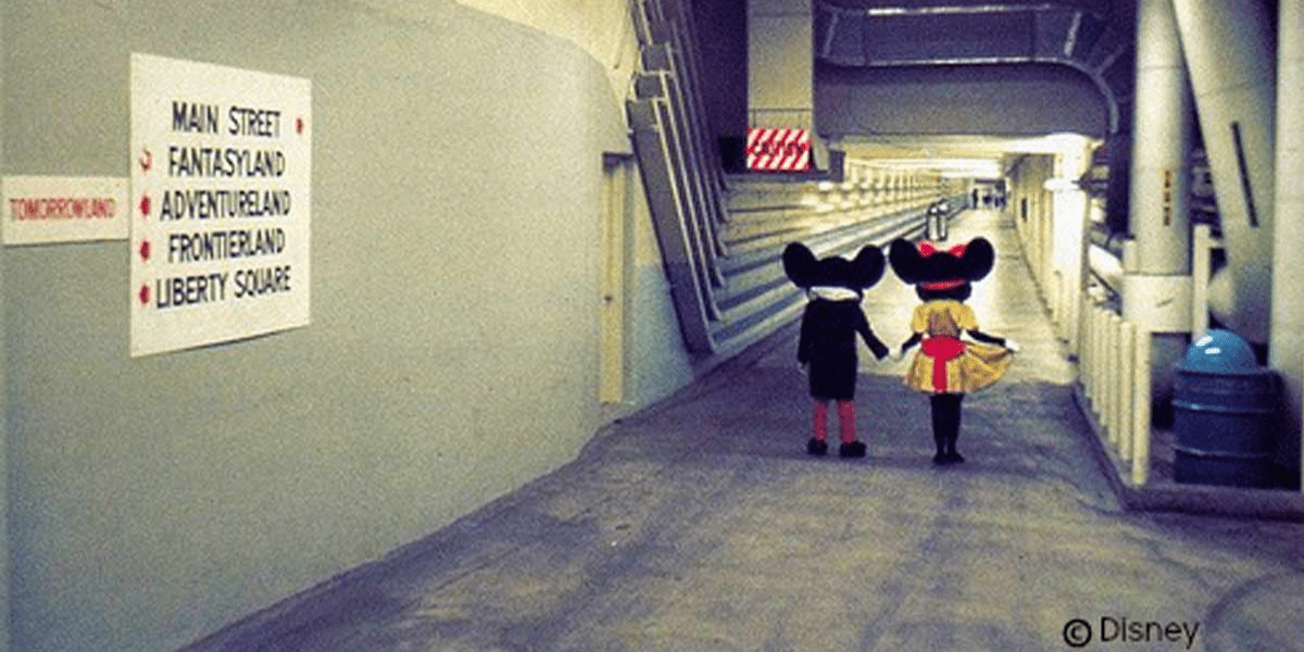 Mickey and Minnie Backshot Walking Through Utilidors
