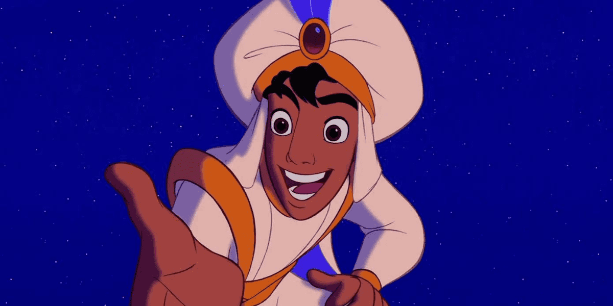 Animation Still of Aladdin Dressed Like Prince Ali