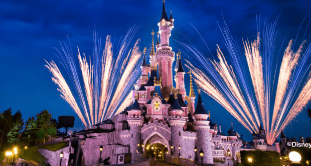 Fireworks over Sleeping Beauty Castle at Disneyland Paris