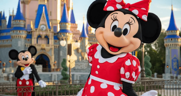 Mickey and Minnie outside Cinderella Castle