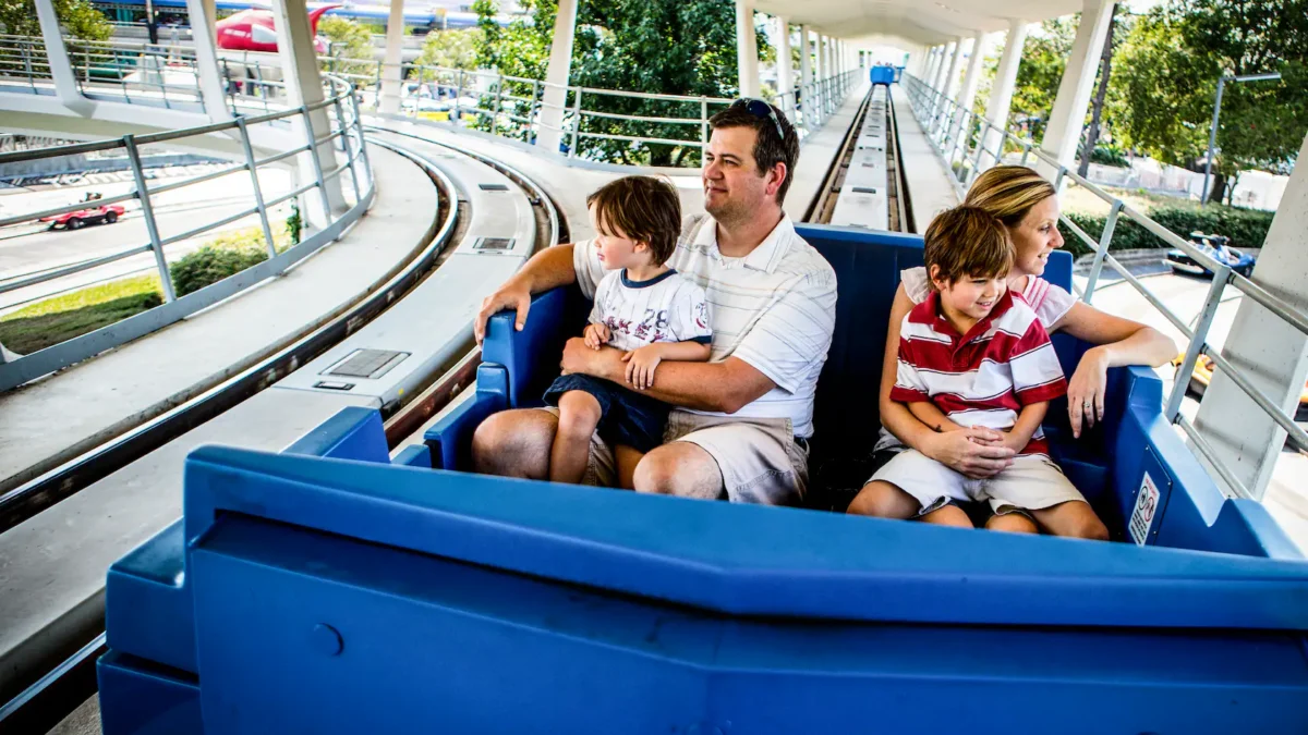 Guests riding the PeopleMover in Tomorrowland, Magic Kingdom, Walt Disney World